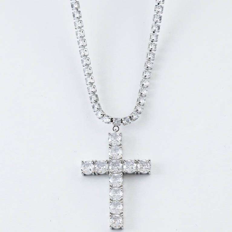 Collana tennis con croce - color argento