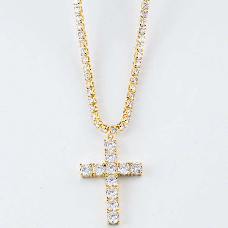 Collana tennis con croce - color oro